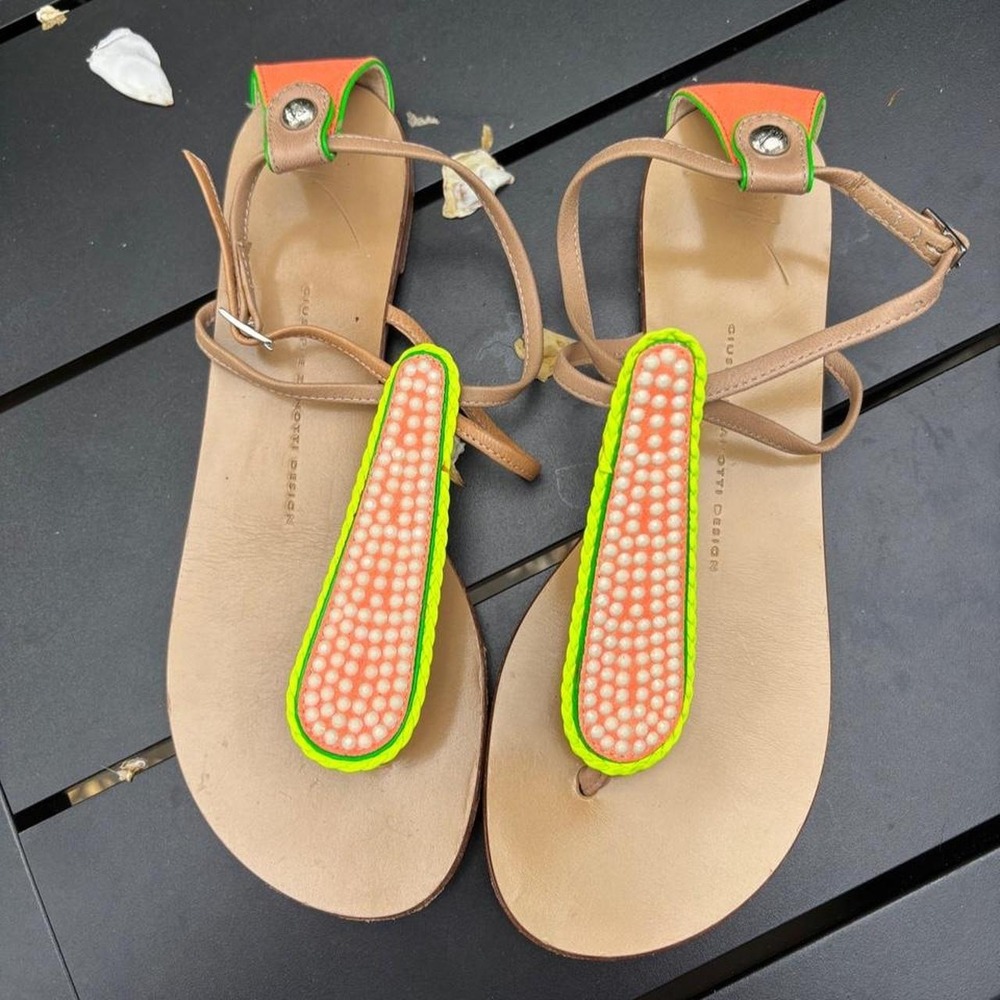 Giuseppe Zanotti Rock 10 Infradito Marilyn Fluo Orange Flat Sandals ShoesSZ 37
